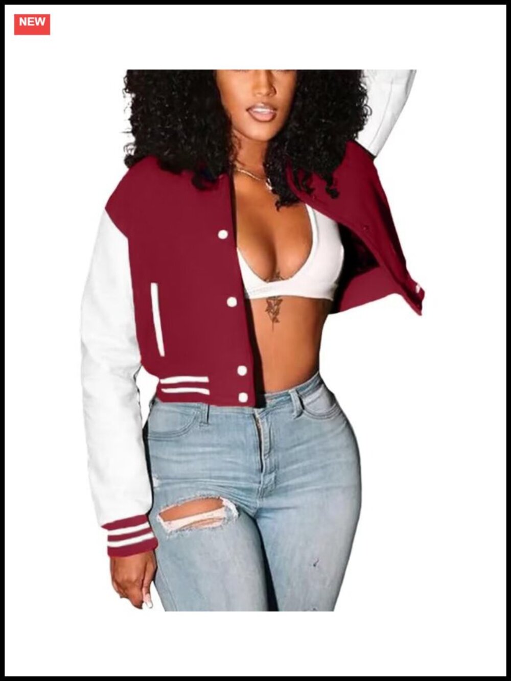 Women's Slim Fit Cropped Bomber Jacket Varsity Baseball Sweatshirt Button Up